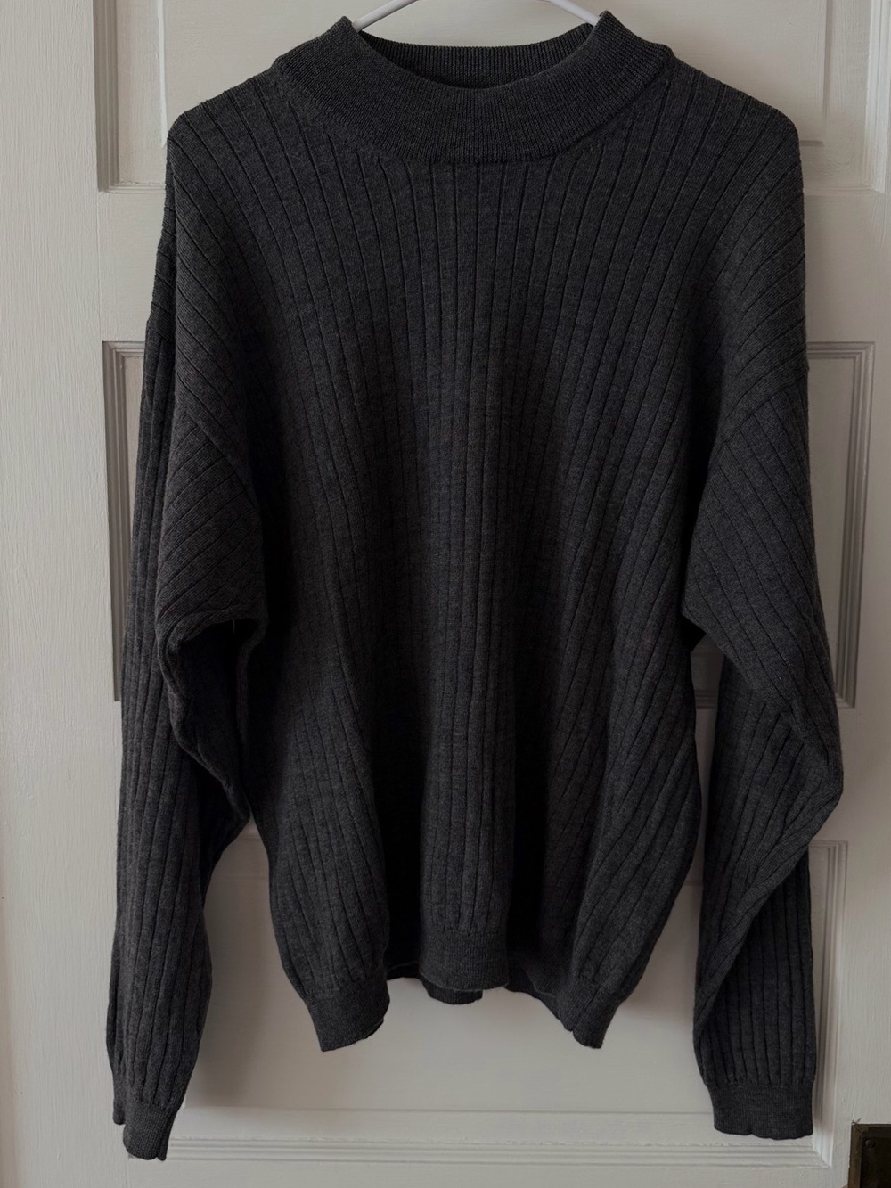 Consensus 100% Merino Wool Charcoal Grey Ribbed Mock Neck Sweater XL